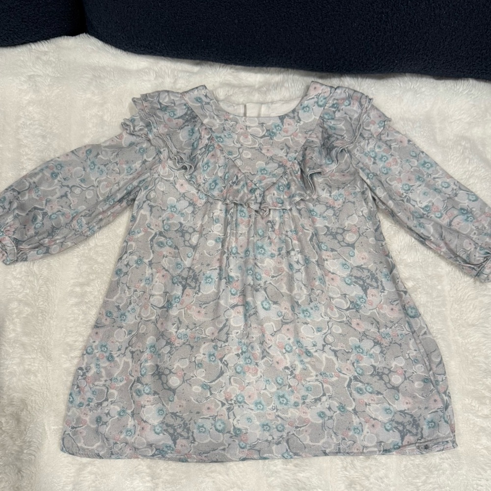 Chloe Floral Kids Dress - Gray and Blue